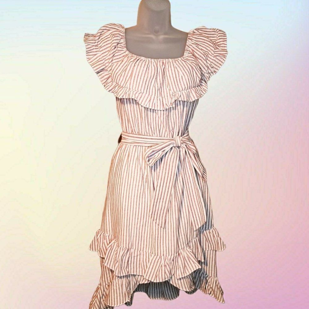 Essue Red/White Striped Ruffle Dress sz SSize Small